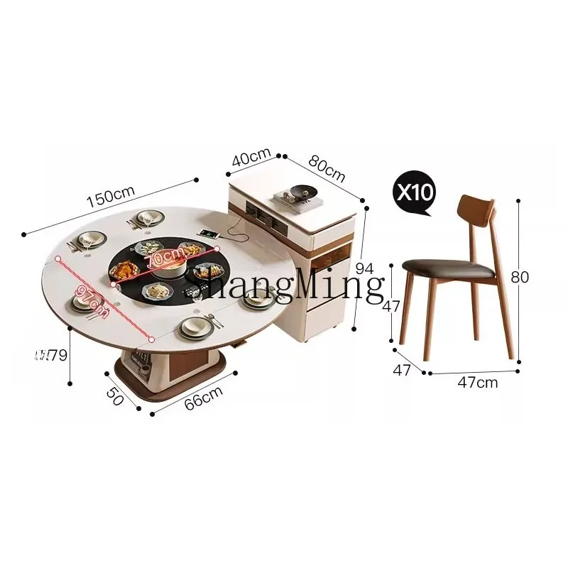 

ZHB medieval style walnut grain rock slab retractable island table integrated household multi-functional dining island