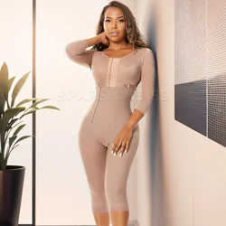 Women Body Shaper High Compression Fabric Long Sleeves Girdles Knee Length Pants Waist Trainer with Bones Side Zipper Bodysuits