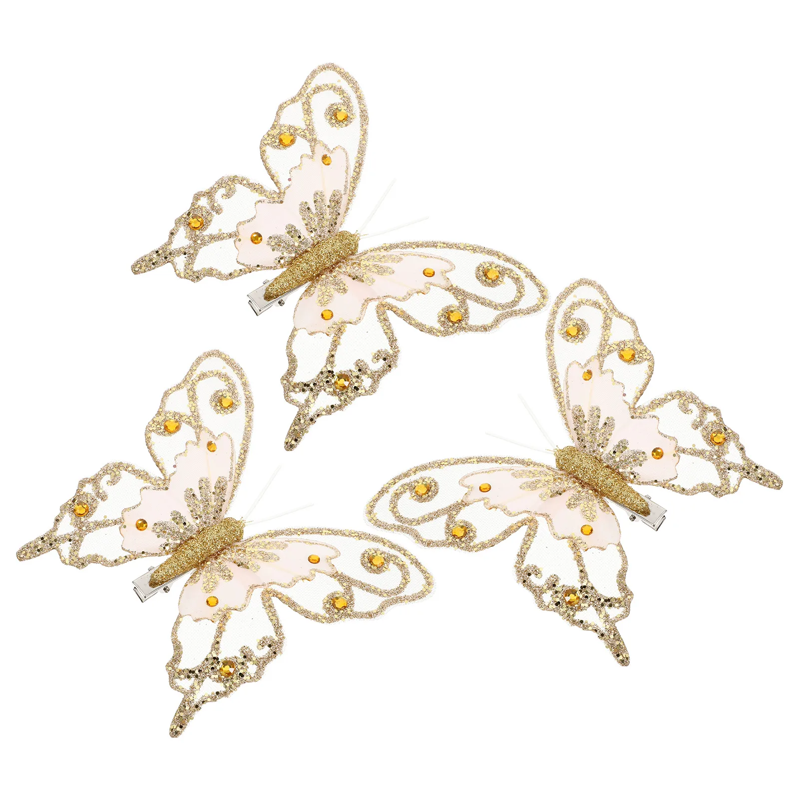 

3pcs Glitter Hollow Butterfly Ornaments 3D Christmas Tree Decorations For Floral Arrangements Wedding Wreath Crafts Clip On