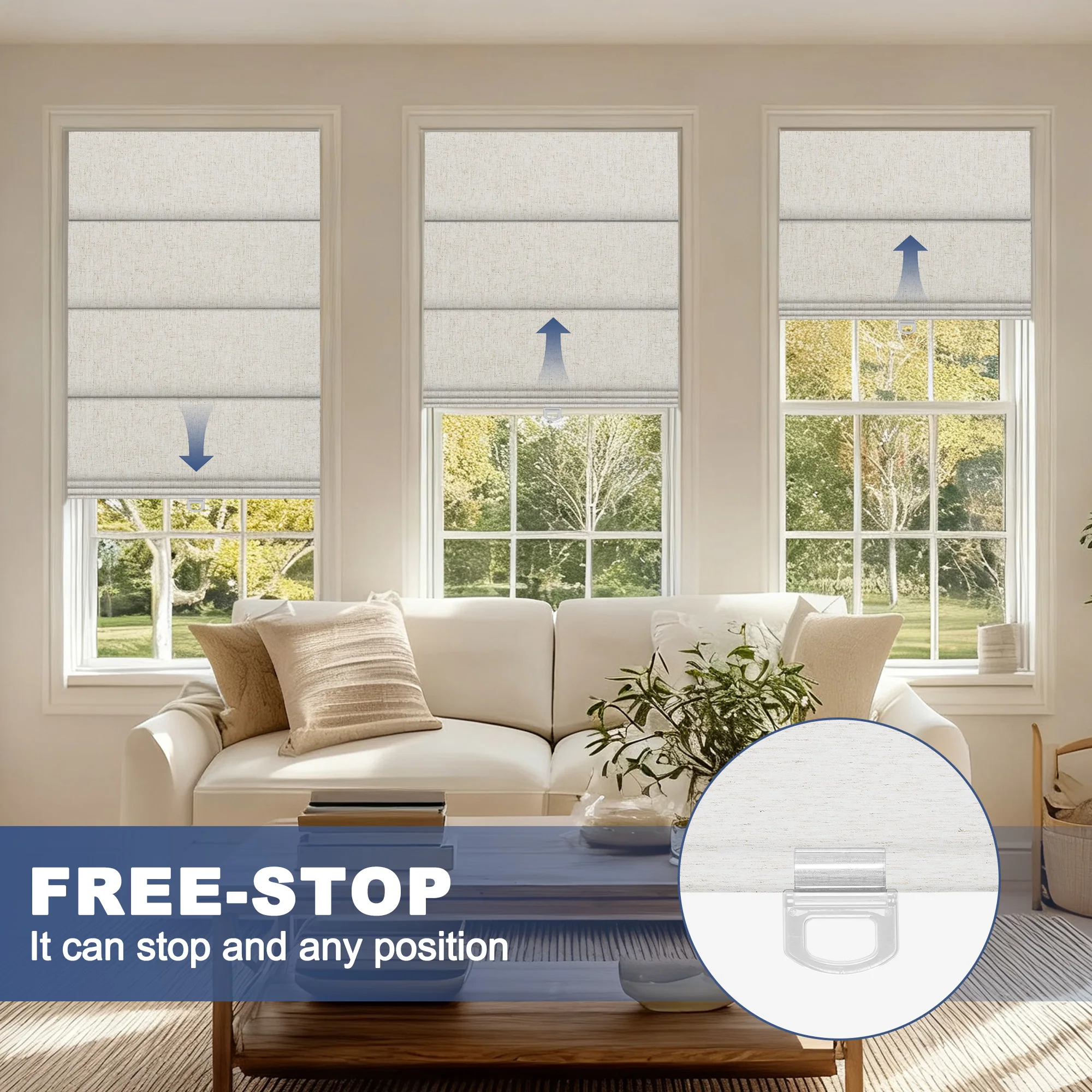No Drill Cordless Roman Shades Blackout for Windows Easy to Install Light Blocking UV Protection Perfect for Bedroom Roman Blind