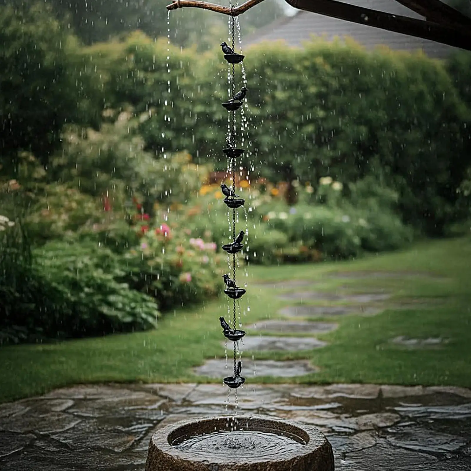 Rain Chain for Gutters Metal Decorative Bird Theme Rust-Resistant Outdoor Gutter Rain Catcher Chain for Garden Yard Backyard