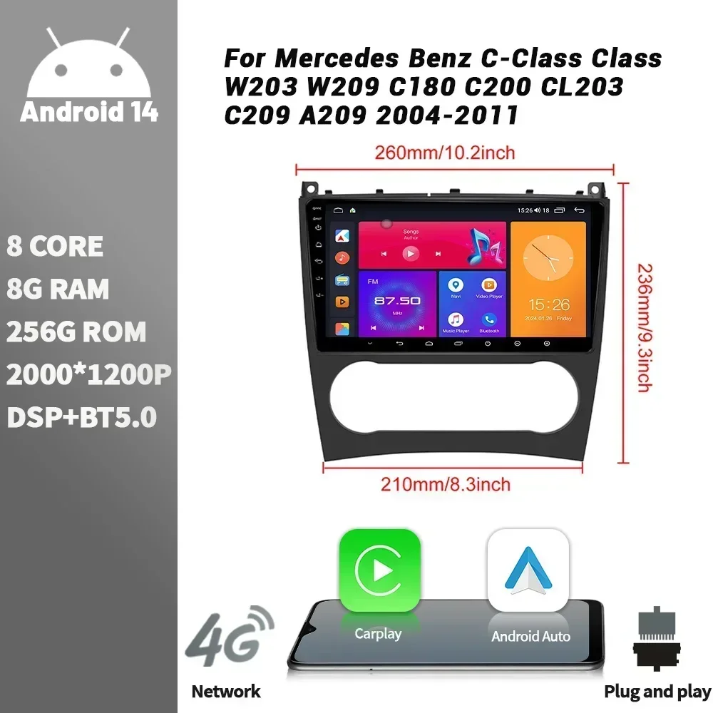 Android For Mercedes Benz C-Class Class W203 W209 C180 C200 CL203 C209 A209 2004-2011 Car Radio Multimedia Player Navigation