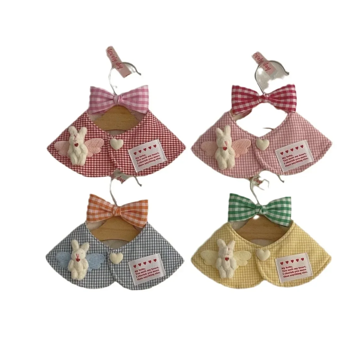 INS-Cape de lapin à carreaux mignon pour animaux de compagnie, écharpe pour chat et chien, décoration de serviette d'eau de bouche, collier de chien, accessoires pour petits chiens