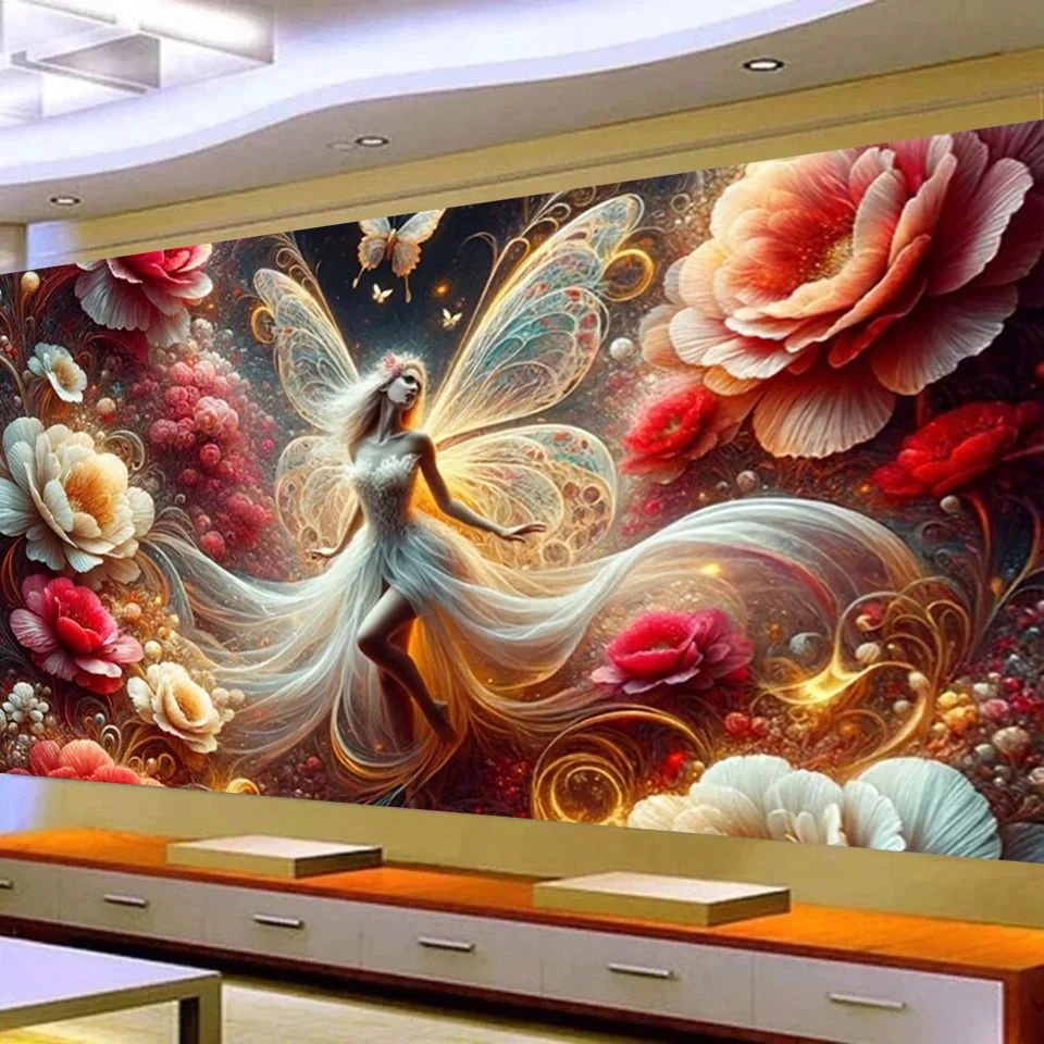 Stunning Floral Fantasia Butterfly Wings Fairy 5D Diy Diamond Painting Cross Stitch Kits Large Size Diamond Mosaic Home Decor