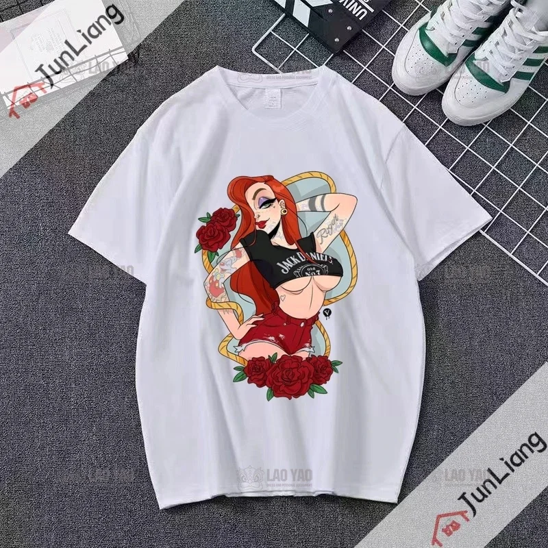 Harajuku Men's T-shirt Sexy Seniors Love Hentai Black Short Sleeve T-shirt Streetwear Unisex Clothing Top Y2k