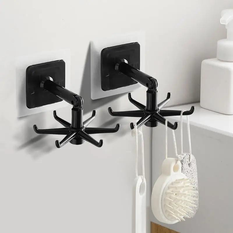 

360 Degree Rotating Folding Hook ABS Punch-free Holder 2pcs Utensil Rack Kitchen Hook With 6 Claws Wall Mount Kitchen Organizer