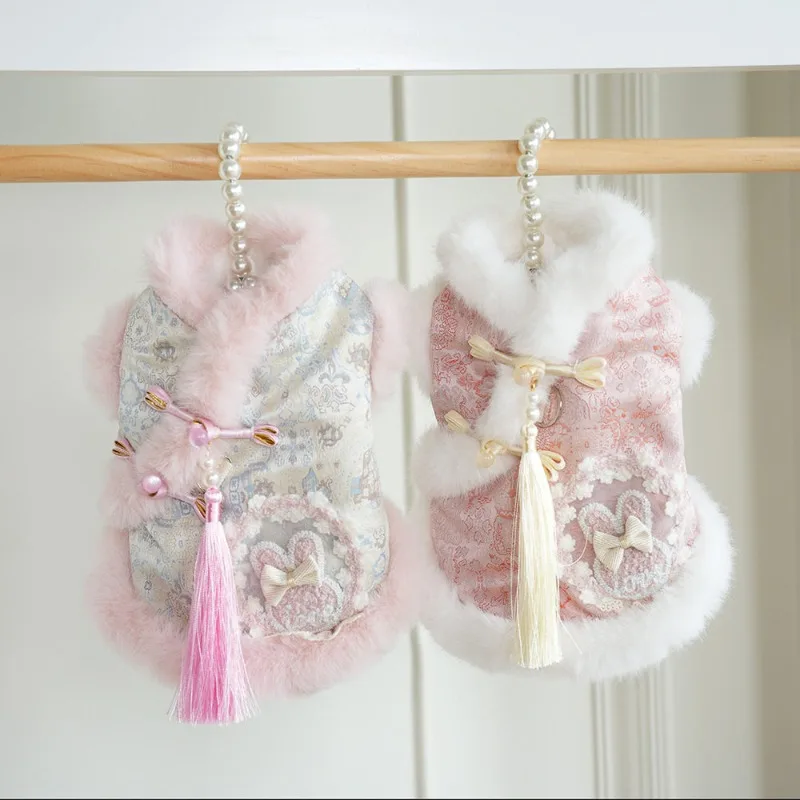 Puppy Clothes Autumn and Winter Clothes Fringed Tang Clothes Buckle Cheongsam Small Dog Pet Dog Cat