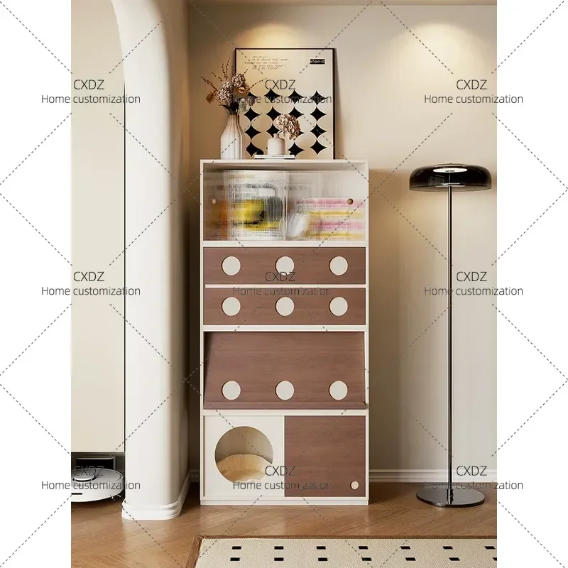 Medieval Style Luxury Solid Wood Cat Villa Shared by People and Pets Indoor Multi-functional Living Room Storage Locker 2026