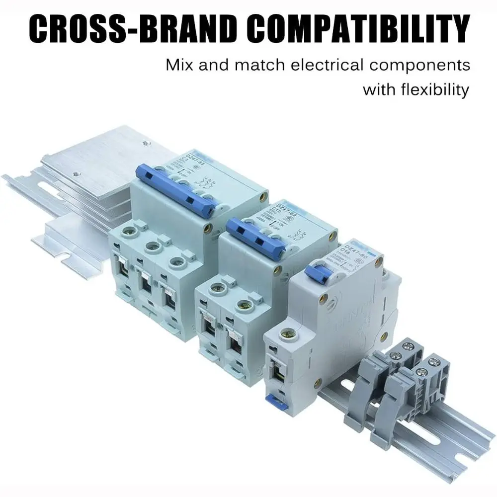 Durable Aluminum DIN Rail 10-50cm Universal Type Terminal Blocks 1mm Thickness AC Contactor Electrical Installation