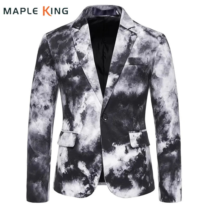 Mens Blazer Masculino Vinatge Gradient Tie Dye Printed Suit Jacket Coats Luxury Men Designer Clothes Party Dress Floral Blazers