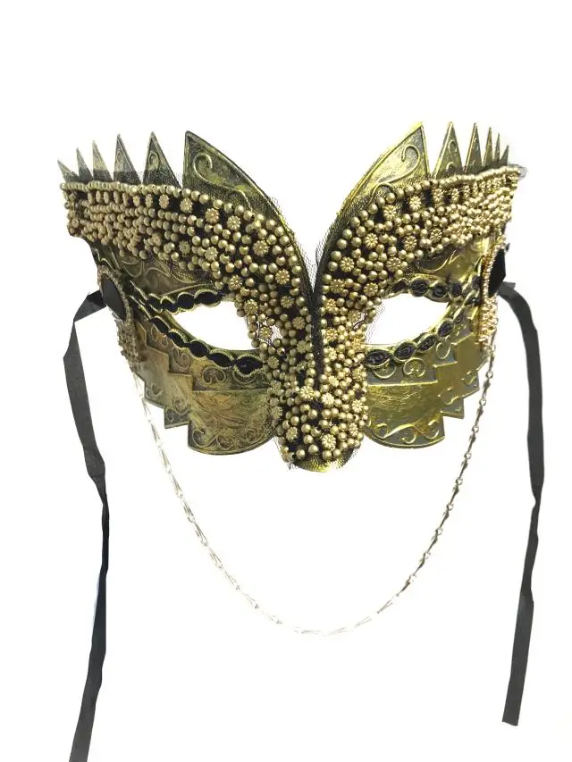 Máscara de fiesta de moda con remache punk de encaje dorado exagerado de Venecia, máscara para hombre, Halloween