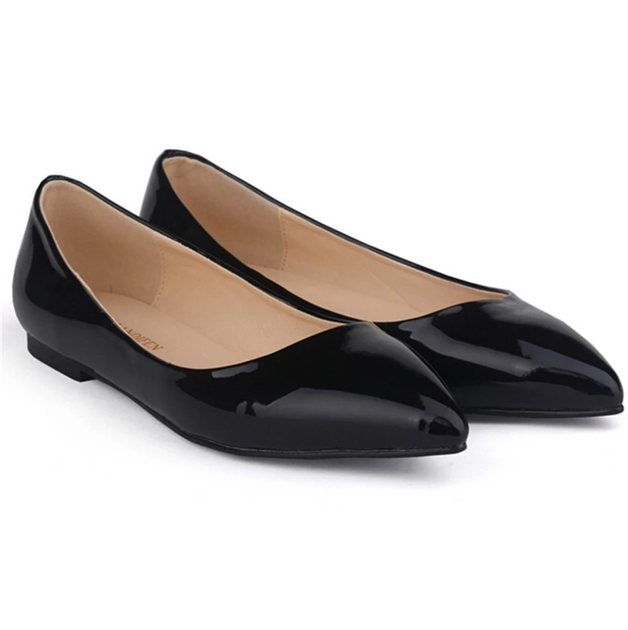 LOSLANDIFEN Shoes 2024 Elegant Work Ladies Shoes Patent Leather Slip On Women Flats Pointy Toe Candy Color Causal Footwear Woman