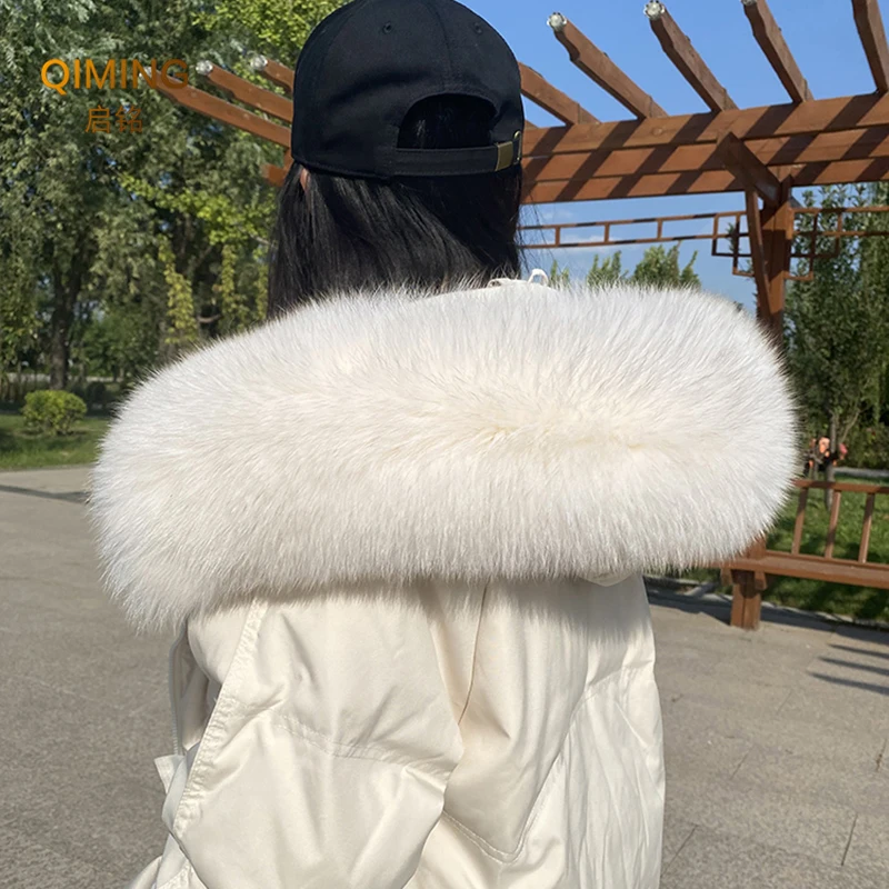 100% Real Fox Fur Collar Winter Hood Trims Fur Decor Shawl Coat Parkaks Neck Warmer Women Warm Furry Fur Scarf Luxury Scarves