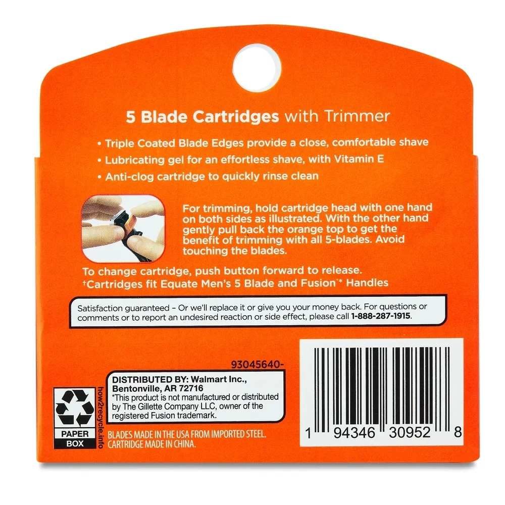 Men's 5 Blade Cartridges Refills 12 Count Fusion Compatible Shaving Lubrication Strip with Vitamin E Trimmer Blade Sideburns