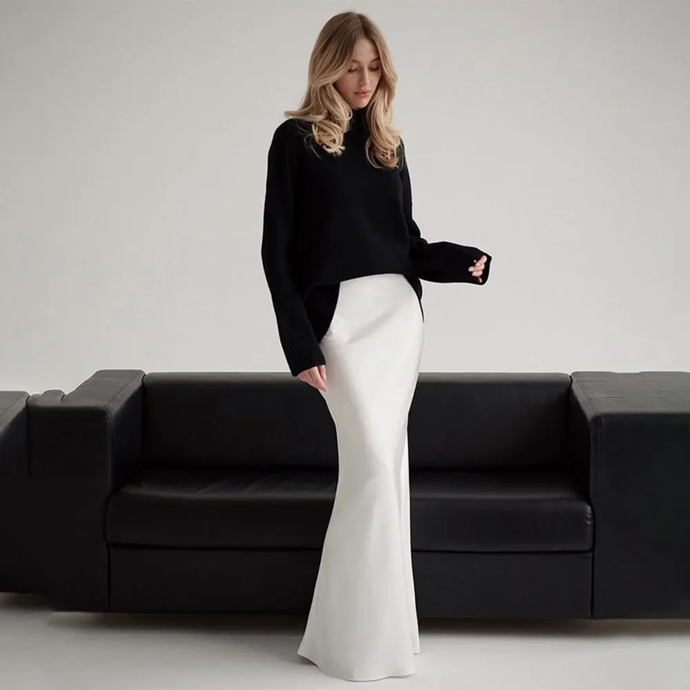 Fishtail Skirt European and American Spring Satin Satin Long High Waist Hip Mopping Fishtail Skirt Ropa Para Mujer