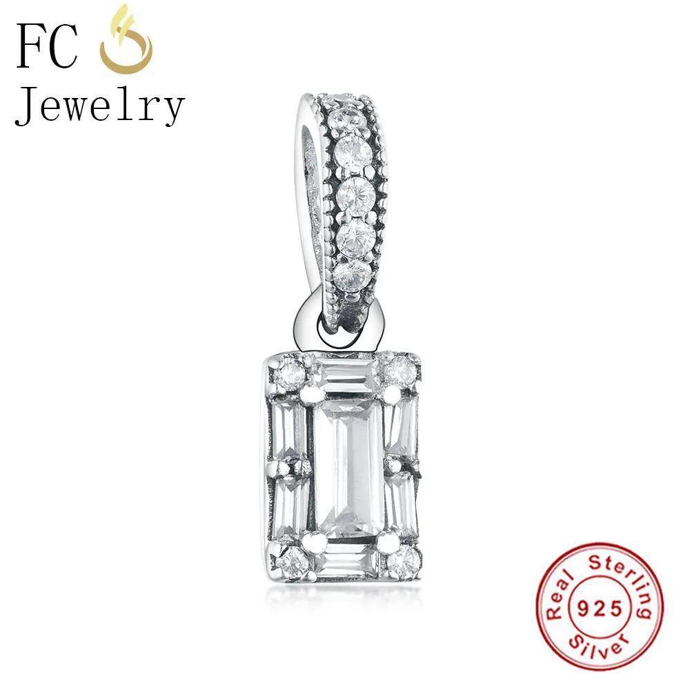 FC Jewelry Fit Original Brand Charms Bracelet 100% 925 Silver Rectangular Sauqre Zirconia Crystal Bead Pendant Making Berloque