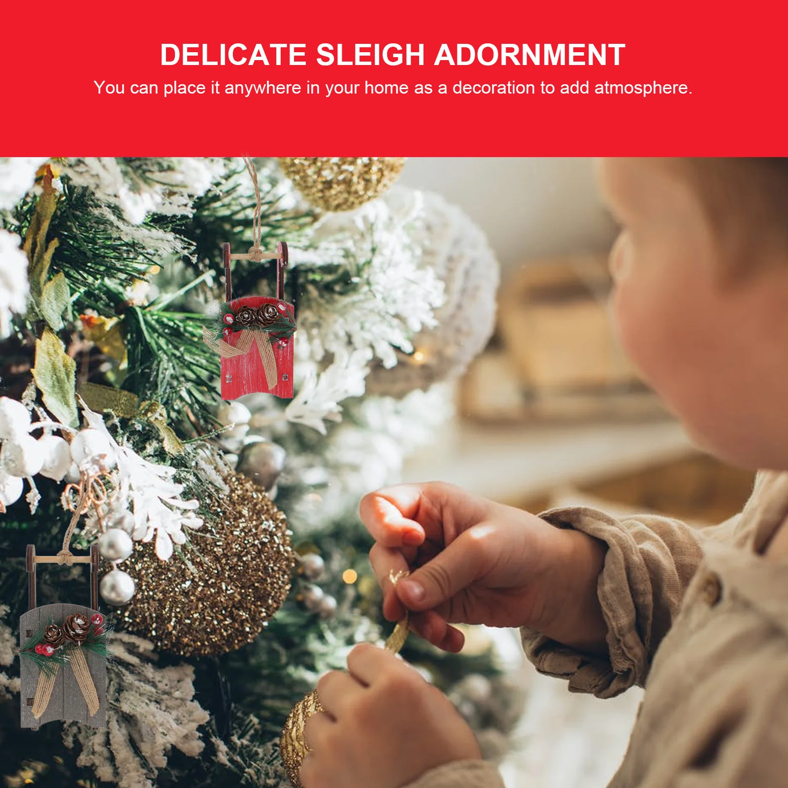 

2 Pcs Party Christmas Decoration Xmas Tree Sled Pendants Ornament Decorations Sleigh Hanging Adornment Small