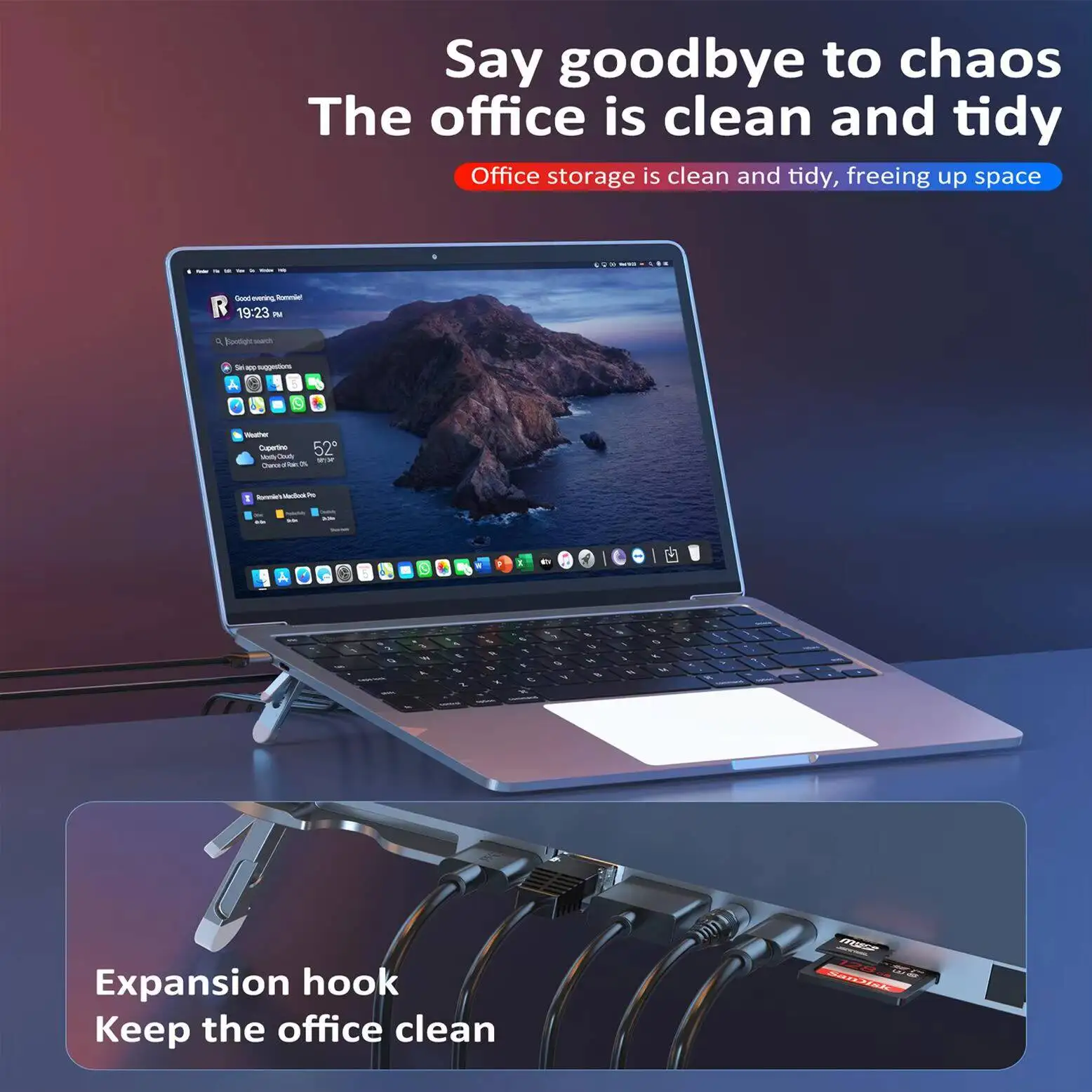 Multifunctional 7-in-1 Notebook Cooling Stand Type-C Docking Station HUB HDMI USB3.0 Card Reader Portable Desk Riser for Laptop
