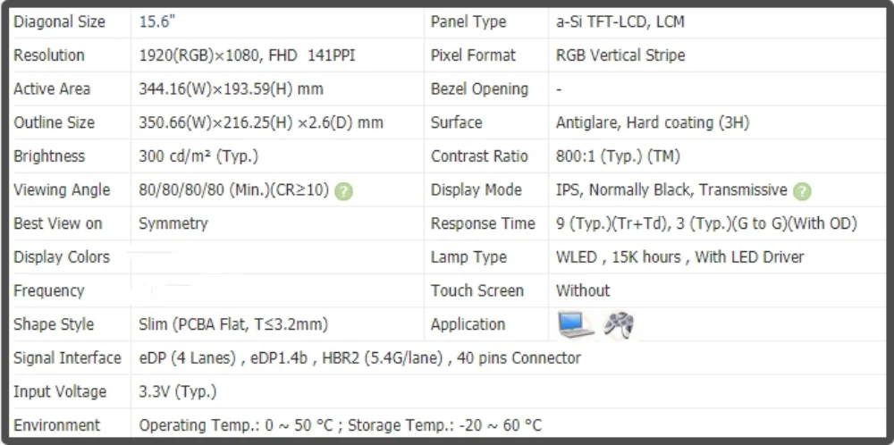 LP156WFG-SPV2 LP156WFG SPV2 15.6 inch LCD Screen EDP 40pins FHD 1920x1080 Non-touch