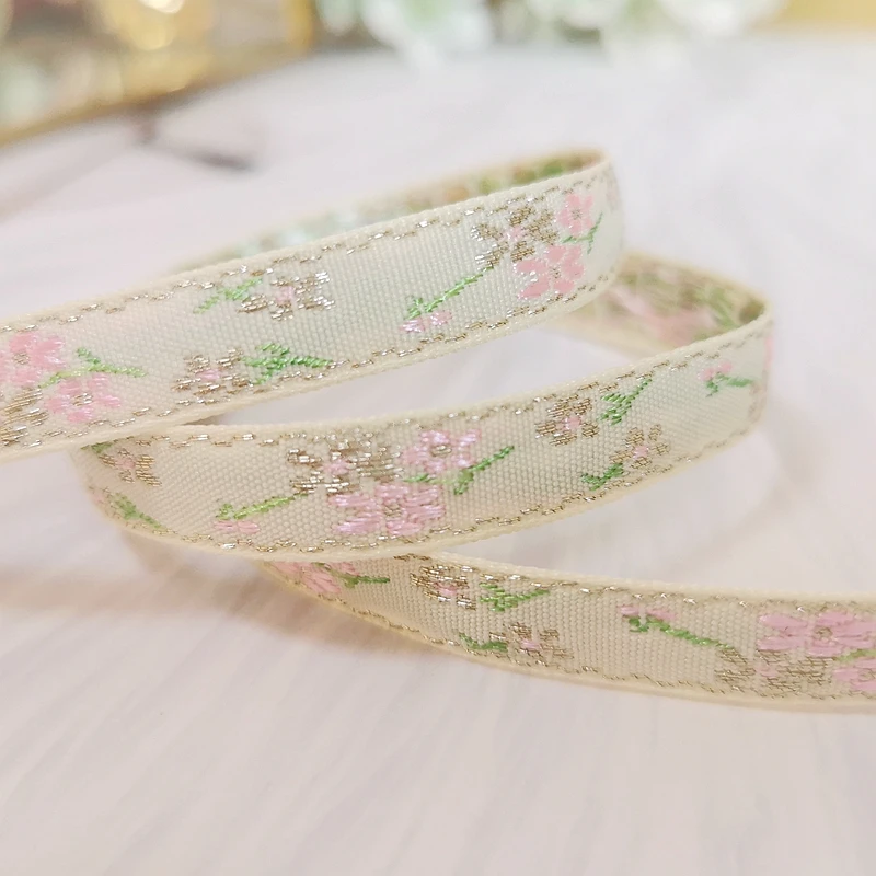 5 Yards 0.4 Inch 10MM Spring Color Series Floral Woven Jacquard Ribbon Dress decoration webbing DIY Bow Accessories