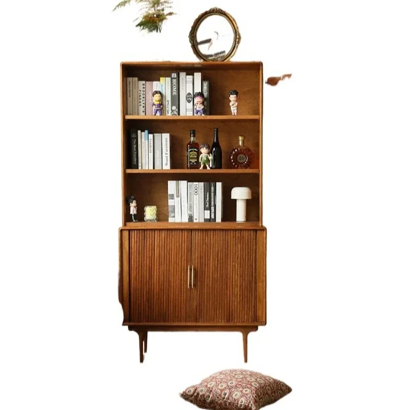 

American combination bookcase European solid wood storage cabinet with ladder retro carved bookcase study cabinet