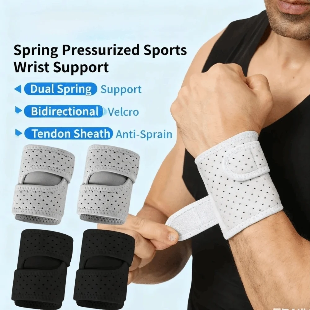 Breathable Sports Wrist Brace Spring Support Compression Design Anti Sprain Wrist Guard Two Springs Cross Straps