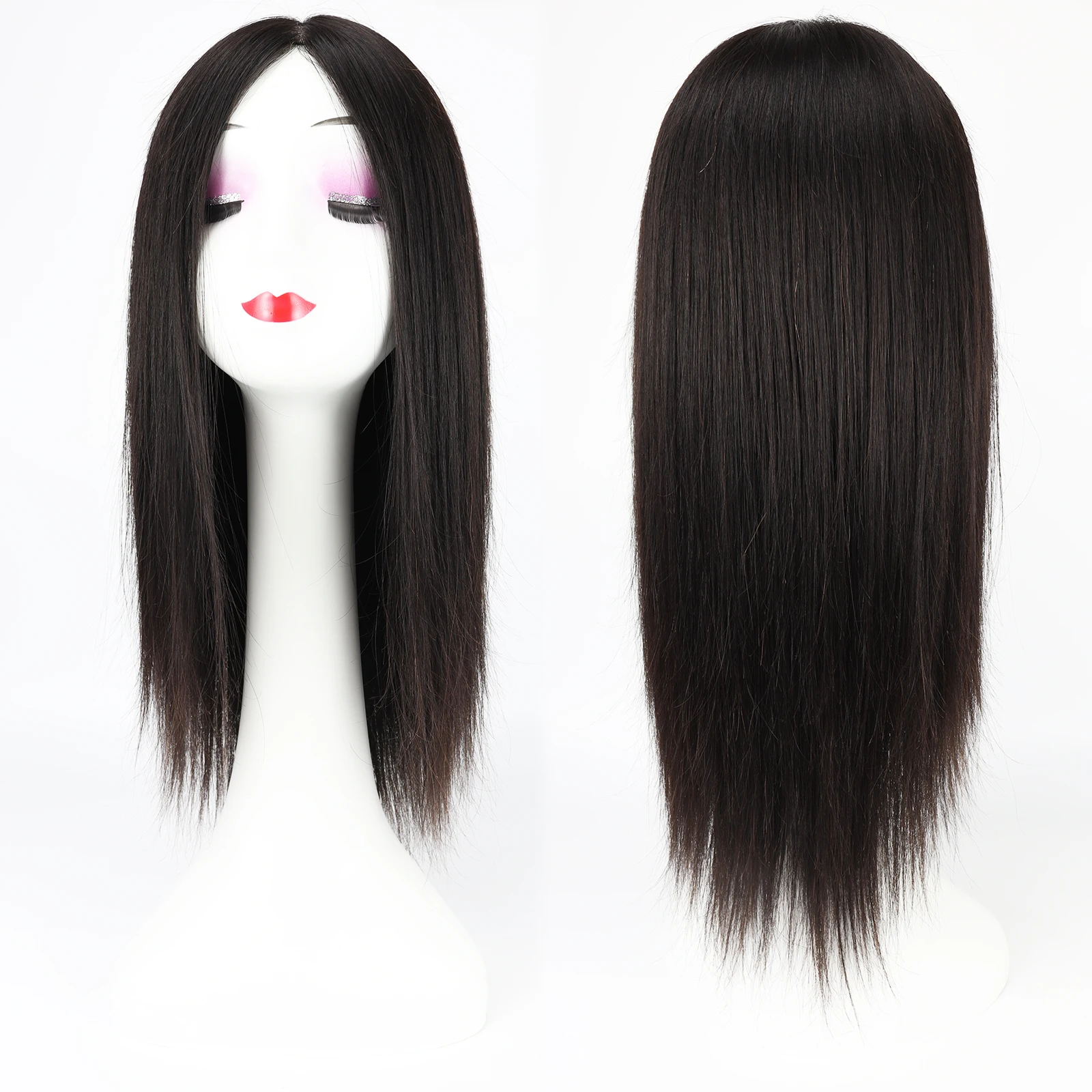 Straight Virgin European Human Hair Silk Top Wig with Bangs — 6x6 Silk Base