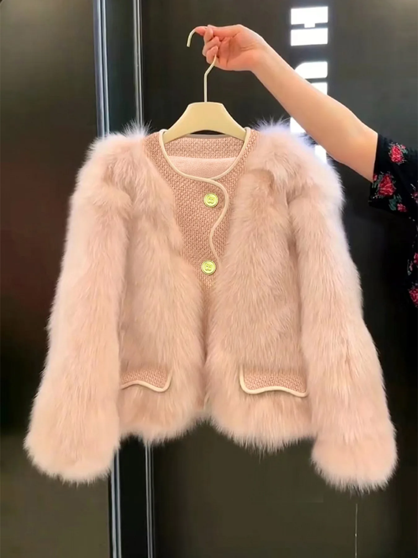 Chaqueta de piel sintética para mujer, abrigos para mujer, aspecto juvenil, ala de murciélago, esposa de la nieve, hebillas pesadas de estilo antiguo, bonito estampado juvenil, elástico acolchado