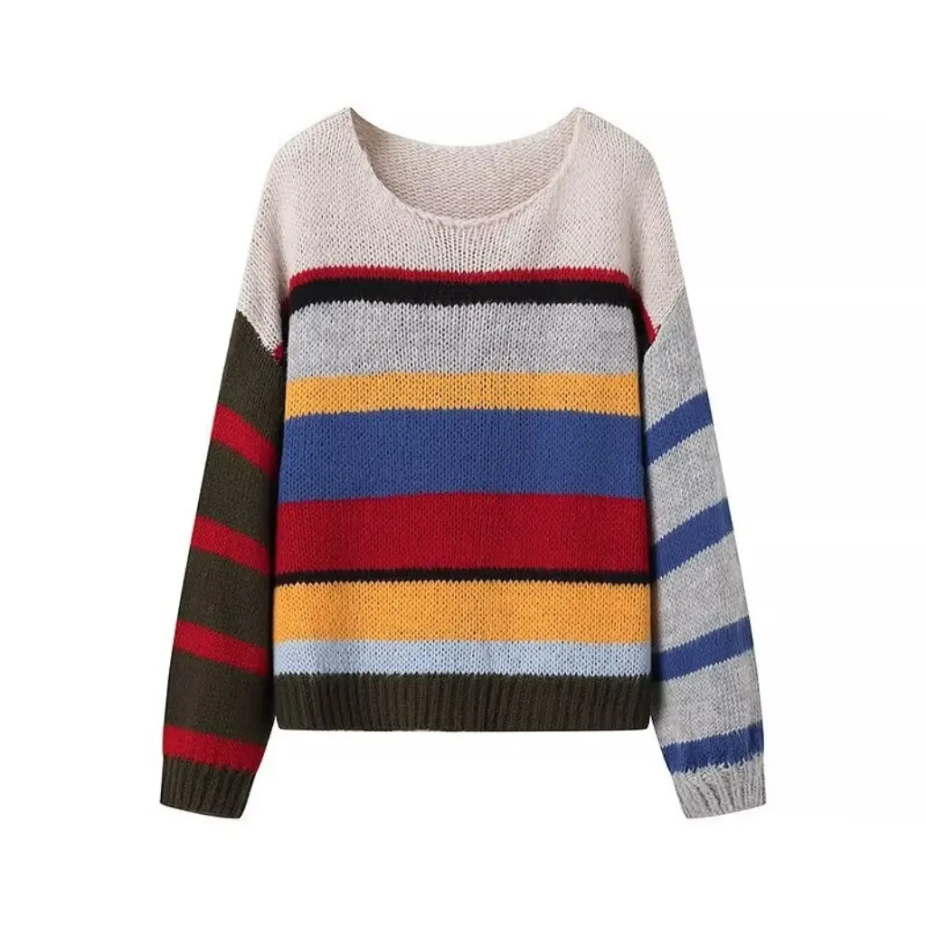 

Women's Casual Joker round Neck Rainbow Sweater Autumn Fashion Cross Border C92233