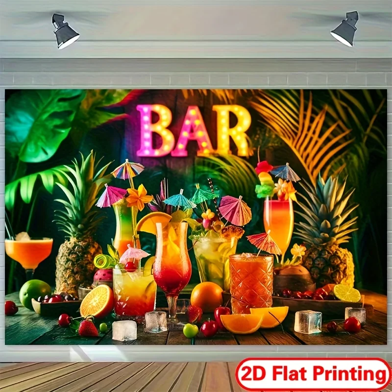 Tapisserie murale décorative thème bar tropical, scène de boisson Tiki, imprimé jungle, affiche en polyester, décoration pour fête à domicile, cadeau