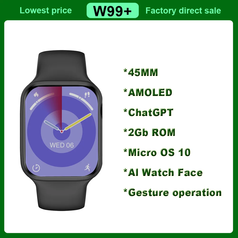 Microwear W99+ Smart Watch ChaGPT Amoled 2Gb 45MM OS10 Compass NFC Game Bluetooth Call W99 Plus Sport Smartwatch Men Women