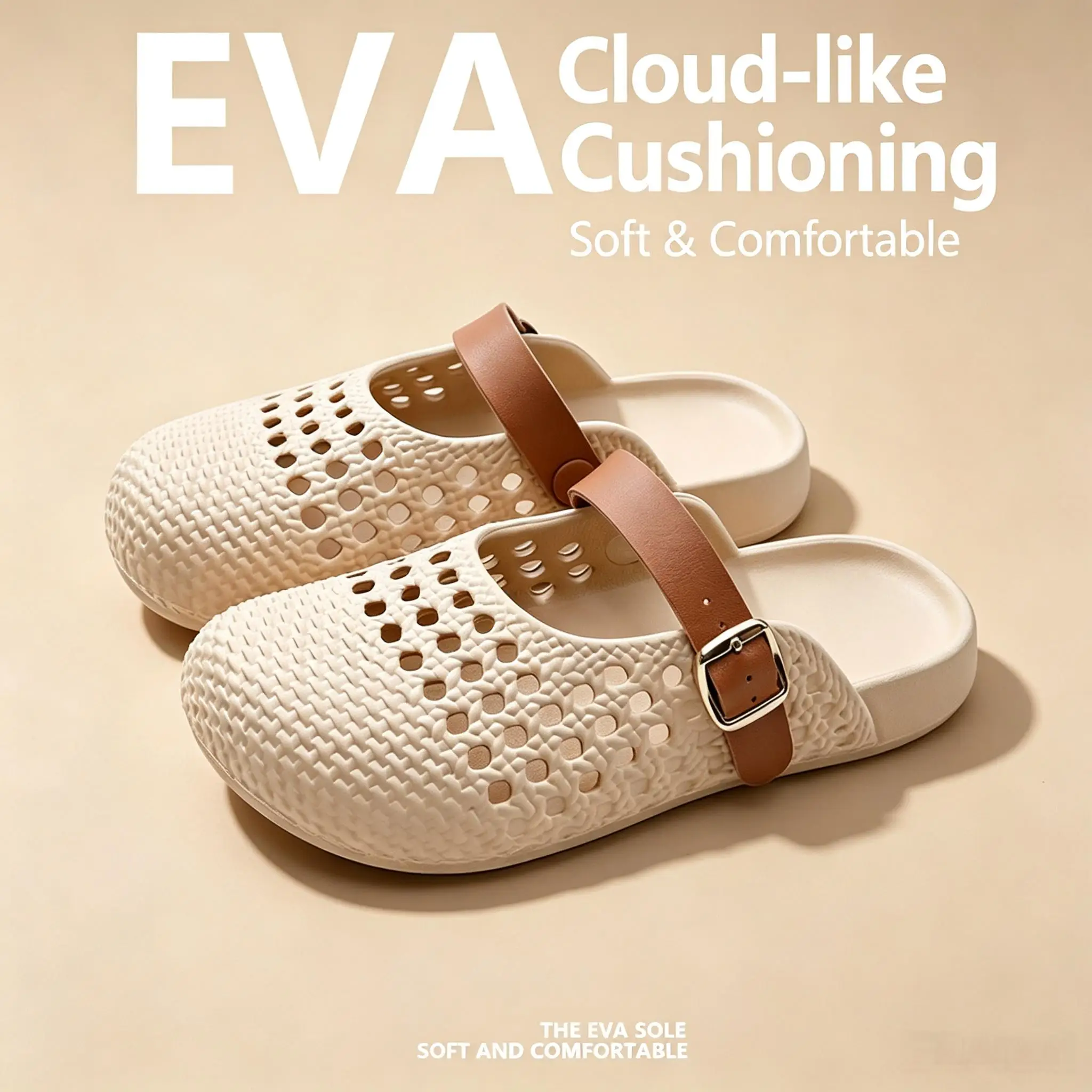 Fashion Hollow‑Out Mule Slippers Adjustable Buckle Strap Non‑Slip Soft EVA Casual Home Outdoor Slides