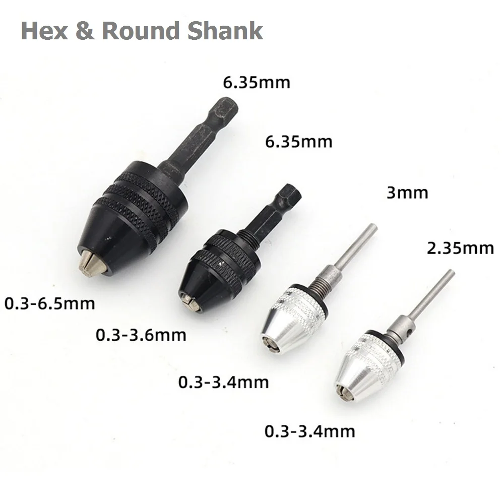 Drill Chuck Keyless Shaft Chuck Clamp 0.3-8mm Mini Drill Chuck Adapter 1/4\'\' Hex 2.35/3mm Round Shank Drill Bit Screwdriver Tool