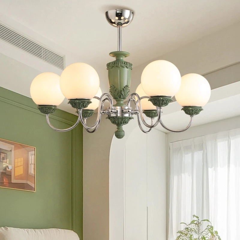 الفرنسية الرعوية الأبيض/الأخضر الحديد الفن الراتنج الثريات LED E27 كرة زجاجية قلادة ضوء غرفة المعيشة غرفة نوم مطعم فندق بار