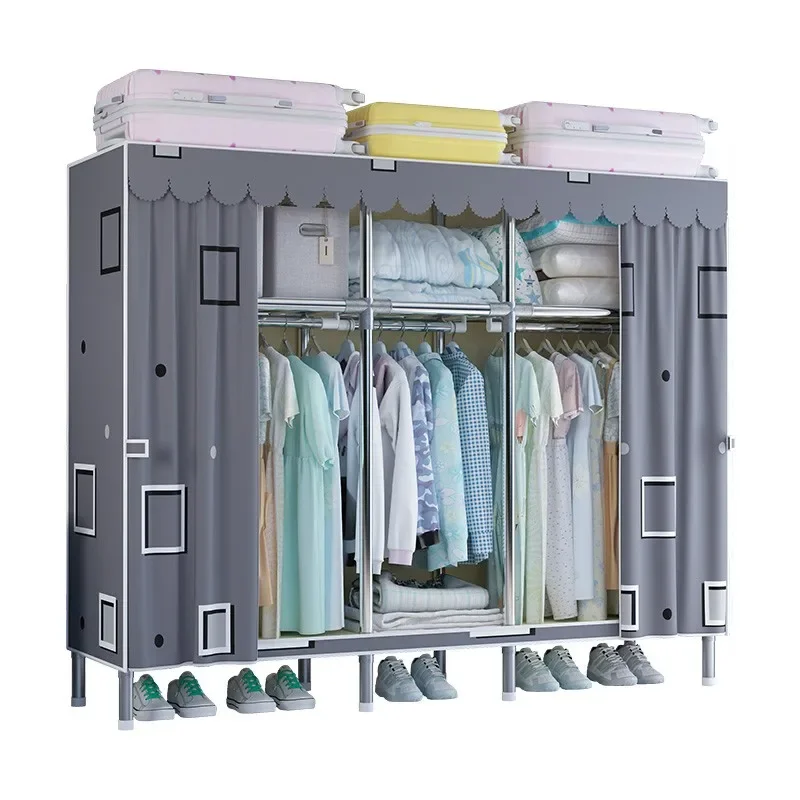 

170cm portable zip up wardrobe baby standing rack for hanging clothes iron frame closet wardrobe