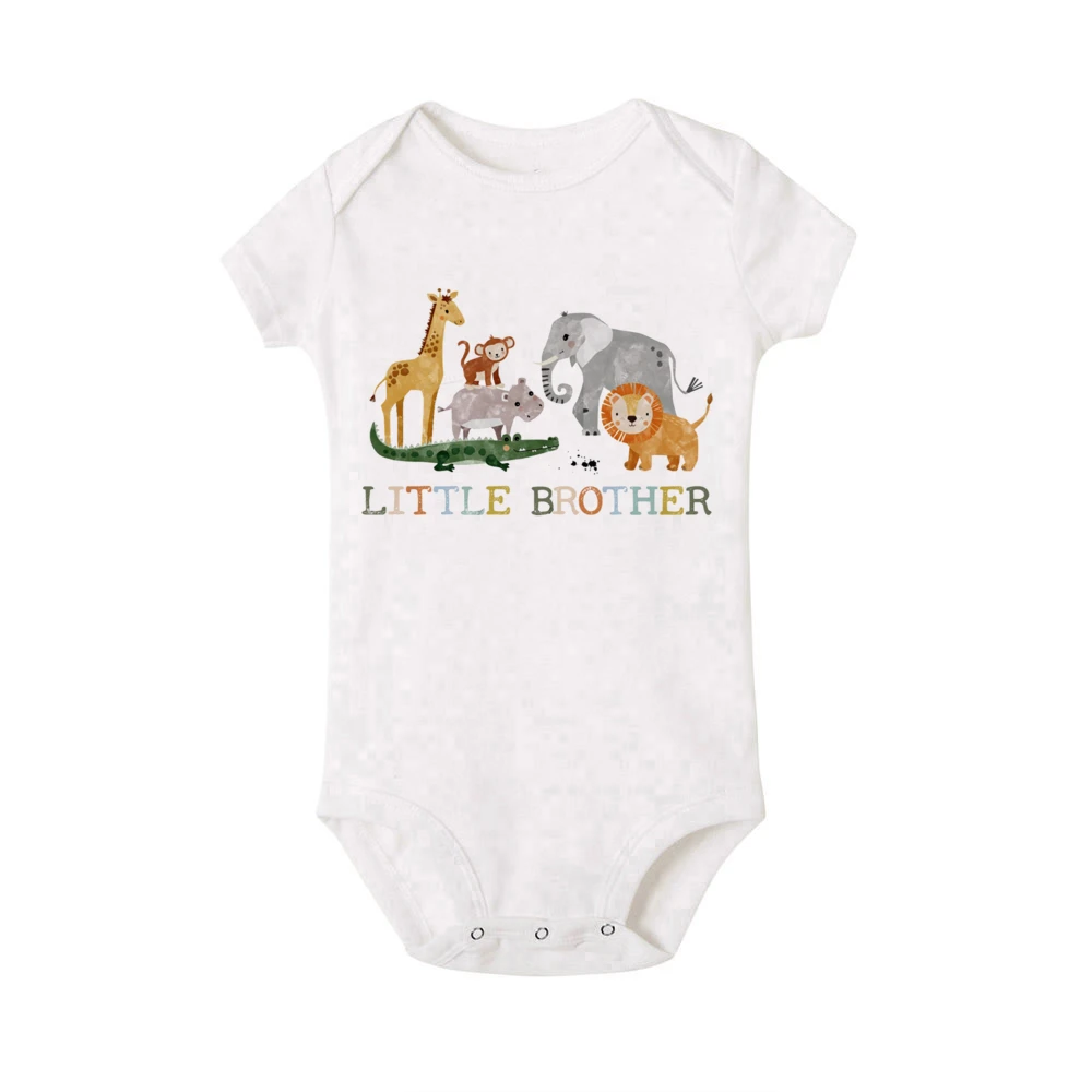 Big Brother Little Brother Matching Clothes Safari Animals Printed Sibling Shirt Kids T-shirt Top Baby Bodysuit Children Outfits