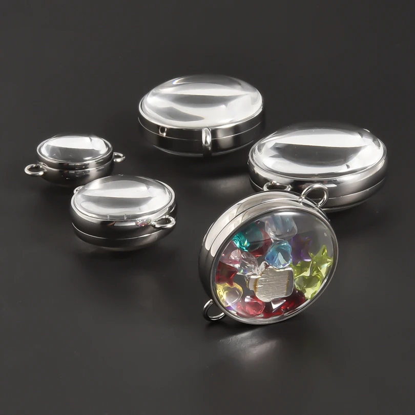 1Pc Stainless Steel Chunky Glass Urn Ashes Cremation Relicario Pendant Round Flotantes Reliquary Photo Locket кулон Jewelry