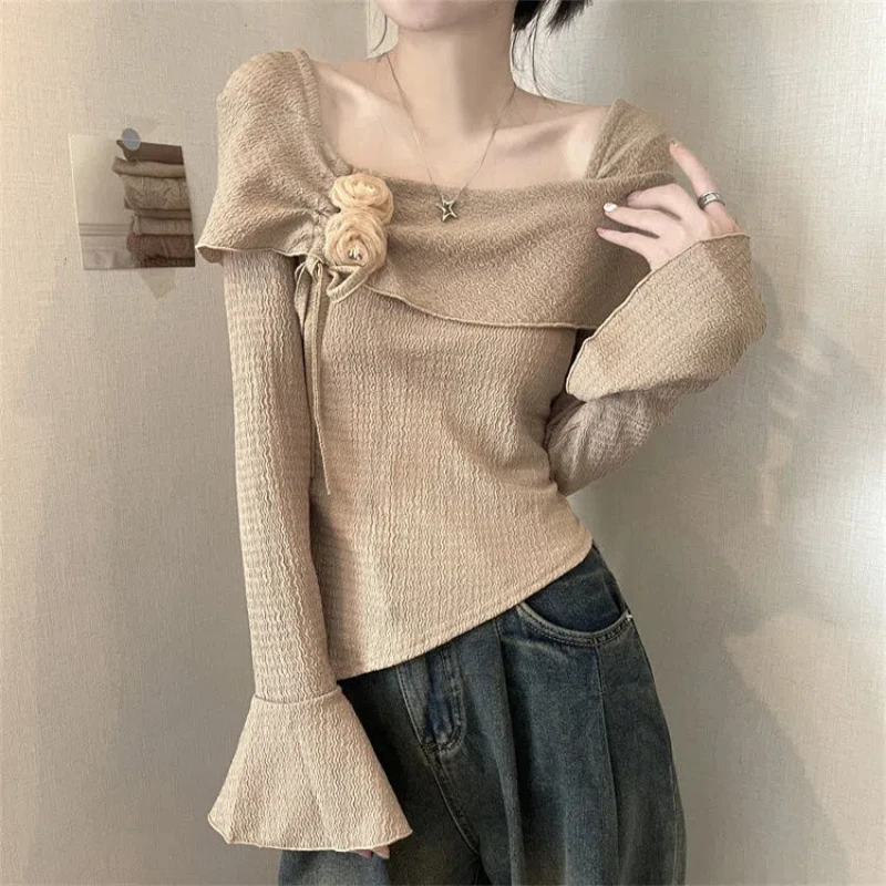 Spring New Patchwork Long Sleeve Irregular T Shirts Solid Color All-match Fashion Tops Tees Temperament Korean Women Clothing