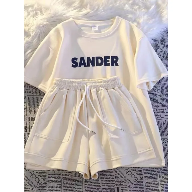 

Summer new Girls' set, short sleeved T-shirt with letters for children, Korean-style casual shorts for kids