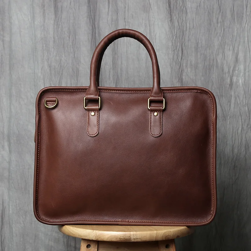 NZPJ Retro Herren Aktentasche Leder Laptoptasche Oberschicht Rindsleder Lässige Handtasche 14 Zoll Business Umhängetasche Messenger Bag – Detail 23
