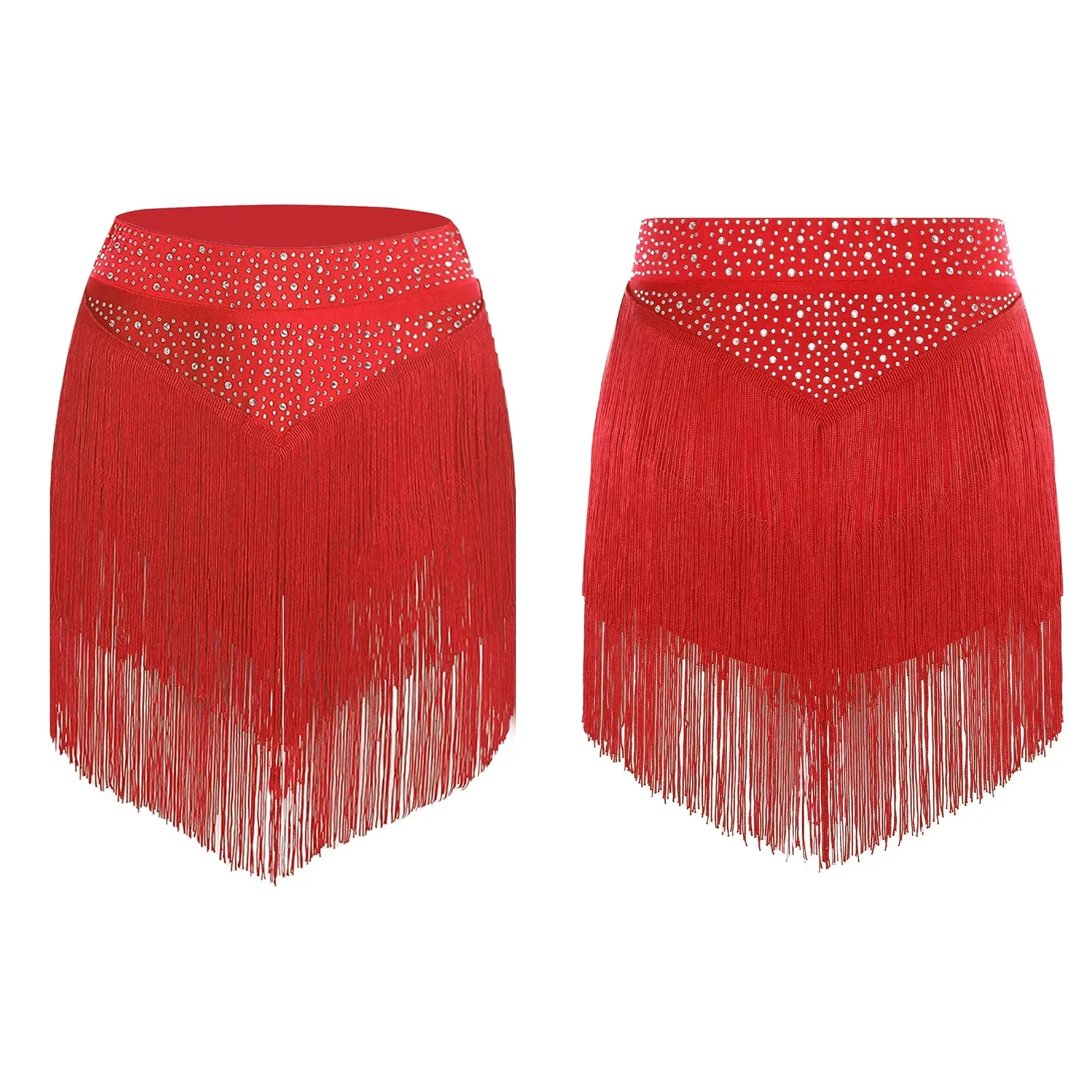 Mulheres franjas salsa latina dança do ventre traje brilhante strass em camadas borlas saia samba rumba cha-cha desempenho de dança do ventre