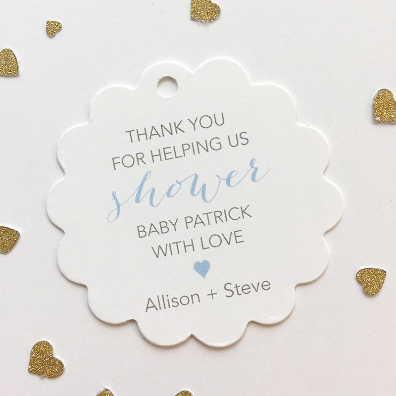 

Personalized Thanks for Helping Us Shower Tags Custom Sweet Baby Shower Gender Reveal Party Favor Hang Tags