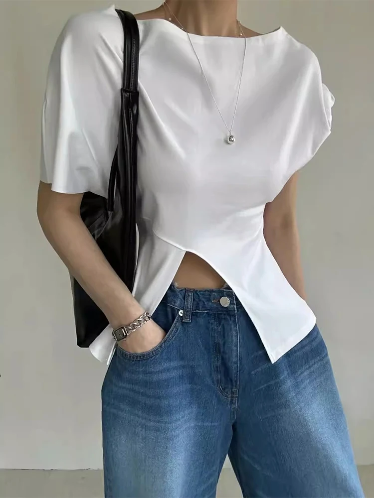 

oulder Bared Slim Fit T irt Women's Summer New Sle Versatile Casual ort Sve Regular Length Korean Sle Top