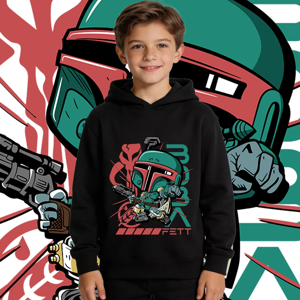 

Флисовая толстовка с принтом «Звездные войны» Боба Фетт для мальчиков, повседневный детский пуловер с длинными рукавами, молодежный топ