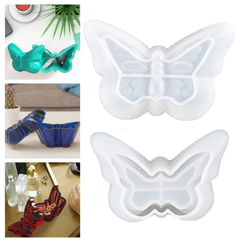 for Butterfly Storage Box with Lid Epoxy Resin Mold Jewelry Holder Silicone Moul Y08E