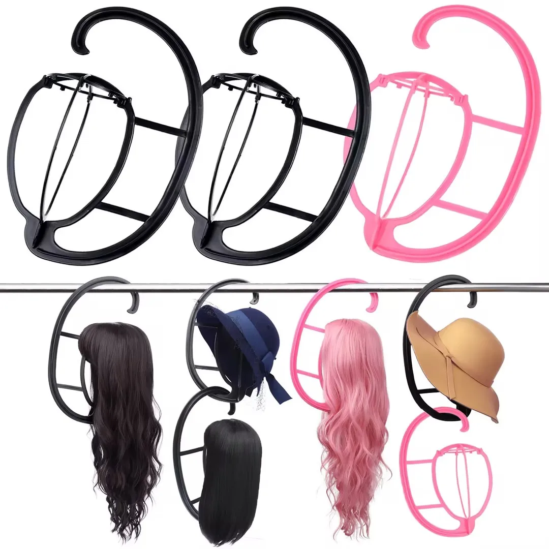 Detachable and portable plastic hanging wig holder for organizing wig storage, head cover, hat support frame