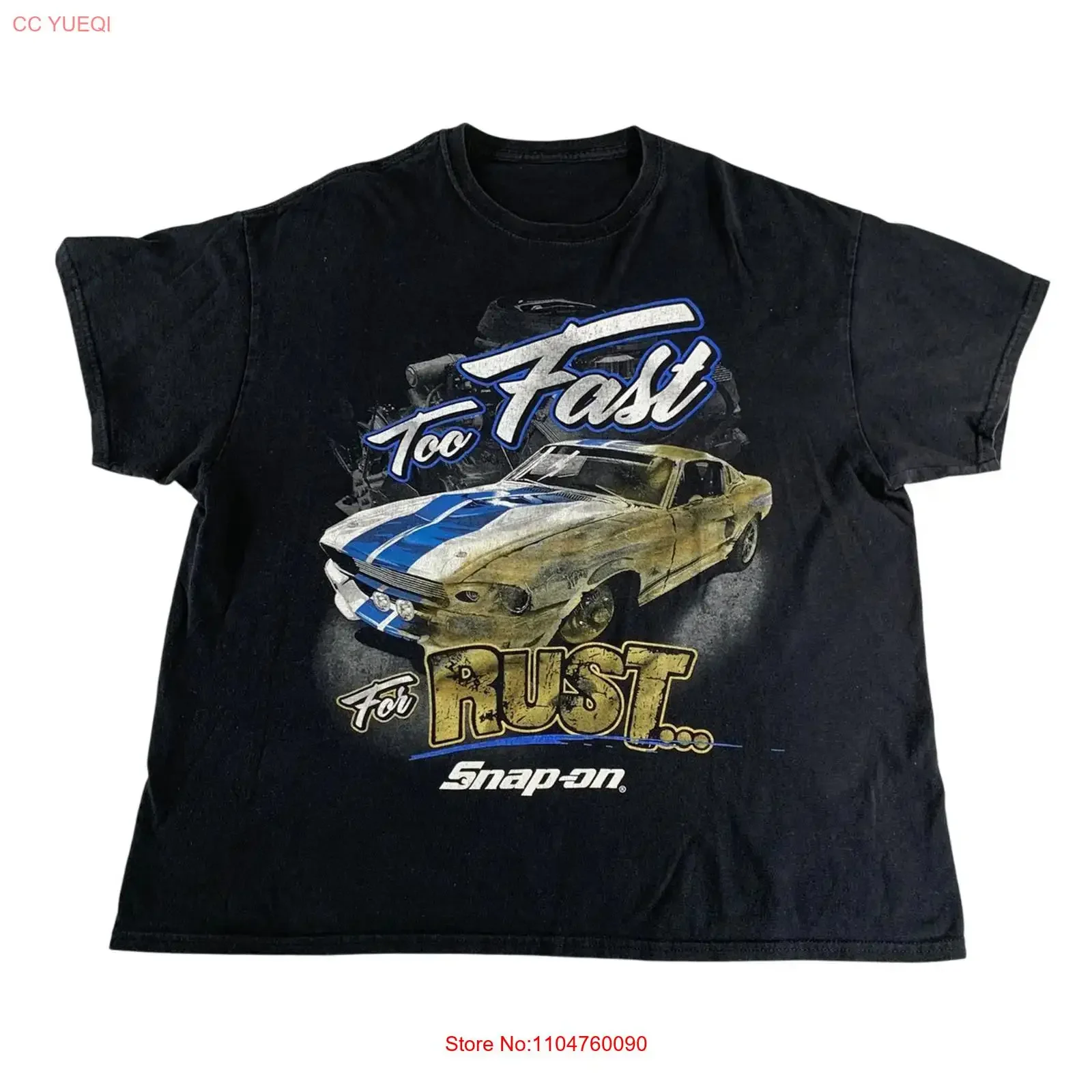 Snap On T Shirt Mens Large Black Too Fast For Rust Muscle Car Mechanic vintage Washed fashion Breathable Comfortable Stretched