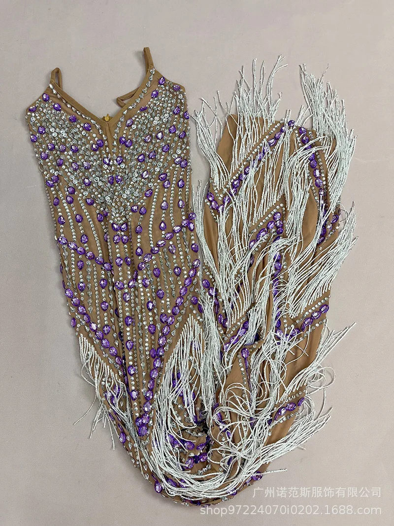 Sexy Suspender Low Cut Fringed Drape Dress Adult Model Catwalk Trendy Clothes Company Annual Meeting Evening Dress Show Costumes