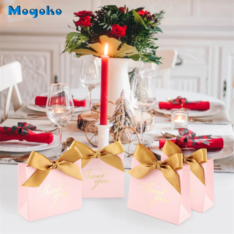 

Mogoko 50pcs Wedding Party Favor Boxes Vintage Wedding Anniversary Birthday Candy Box Bag Chocolate Treat Gift Boxes W/ Ribbons