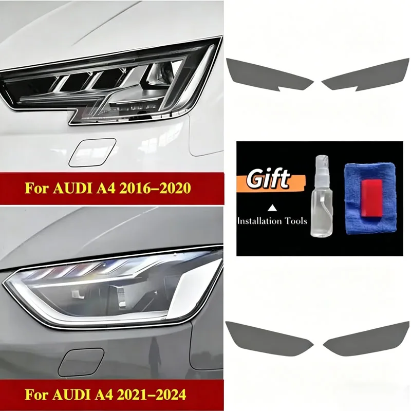 For AUDI A4 2016-2024 Car Headlight Protective Car Film Front Headlamp Transparent Black TPU Exterior Sticker Car Accessories